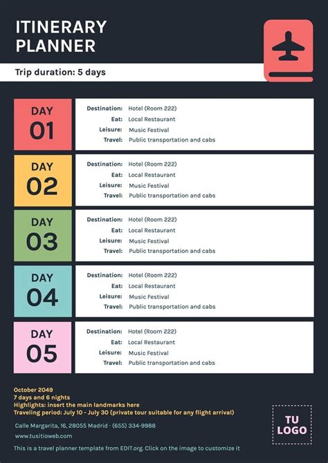 free itinerary template word.